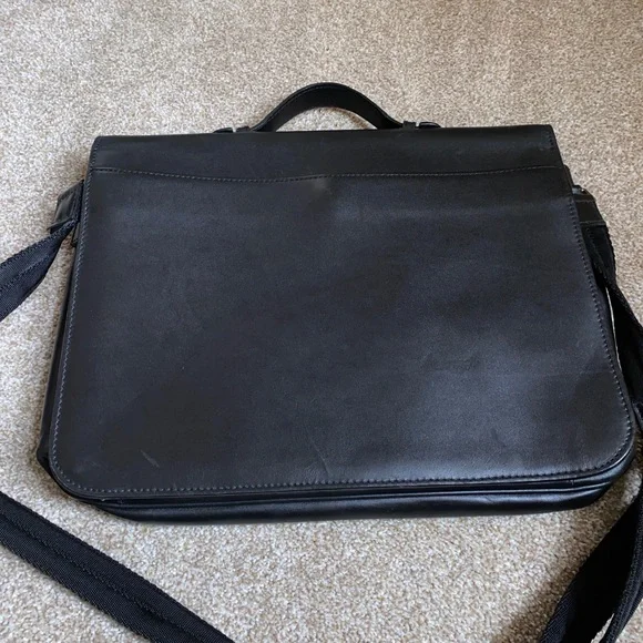 COLE HAAN BRIEFCASE BLACK LEATHER SCHOOL BOY CROSSBODY MESSENGER BAG Attaché